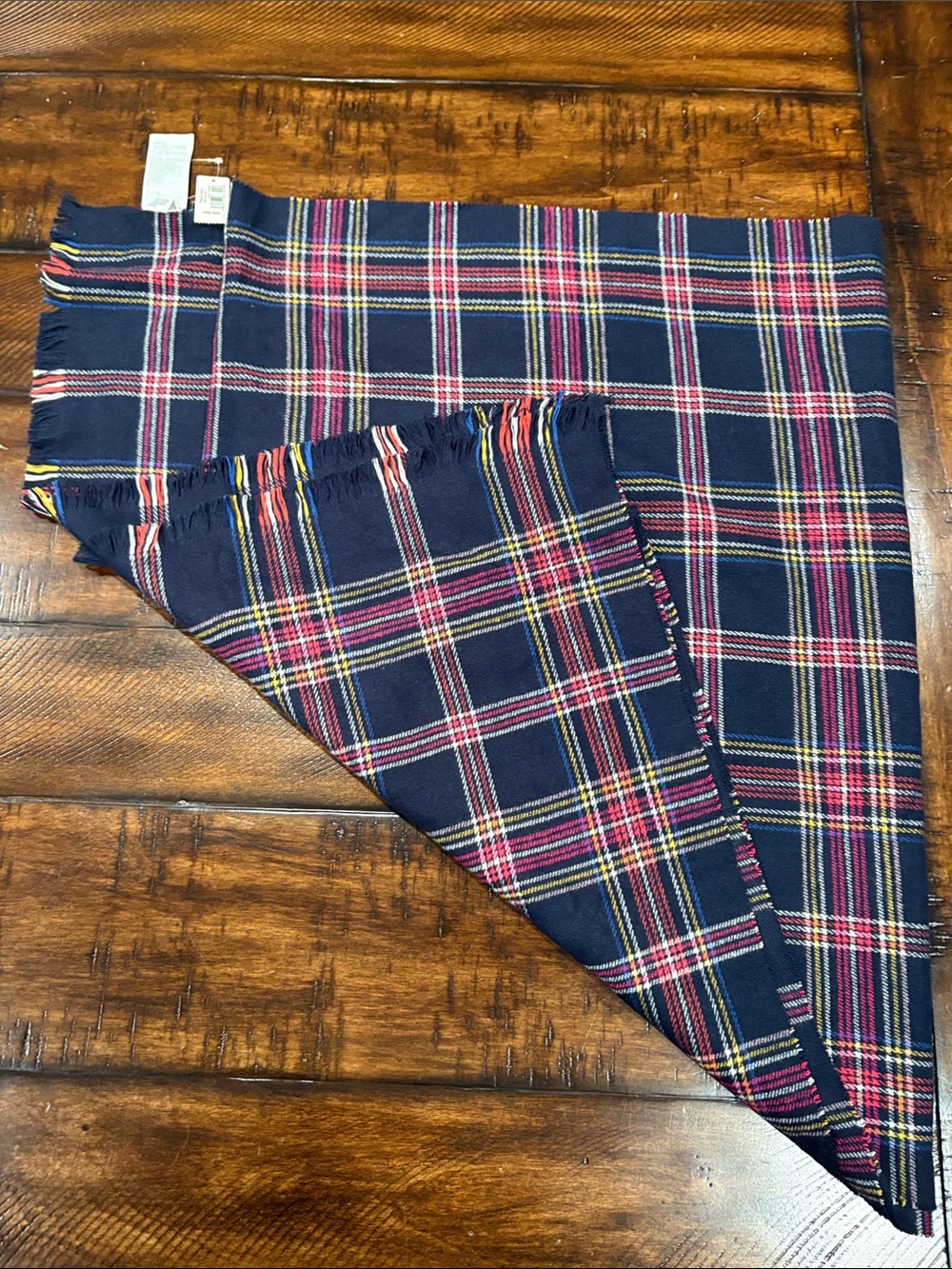 Classic Navy Plaid Scarf with Red and Yellow Windowpane